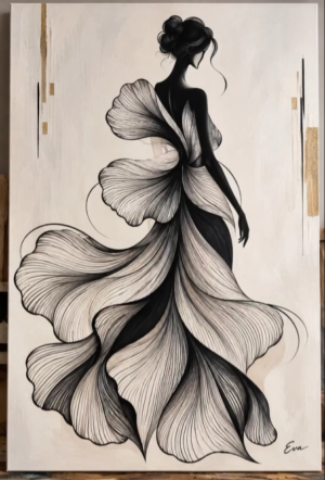 Féminité Florale – Tableau femme élégante, art contemporain et haute couture