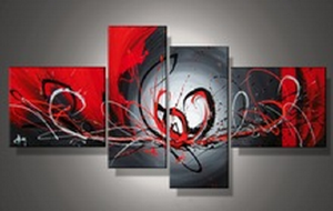 Tableau abstrait contemporain rouge noir design