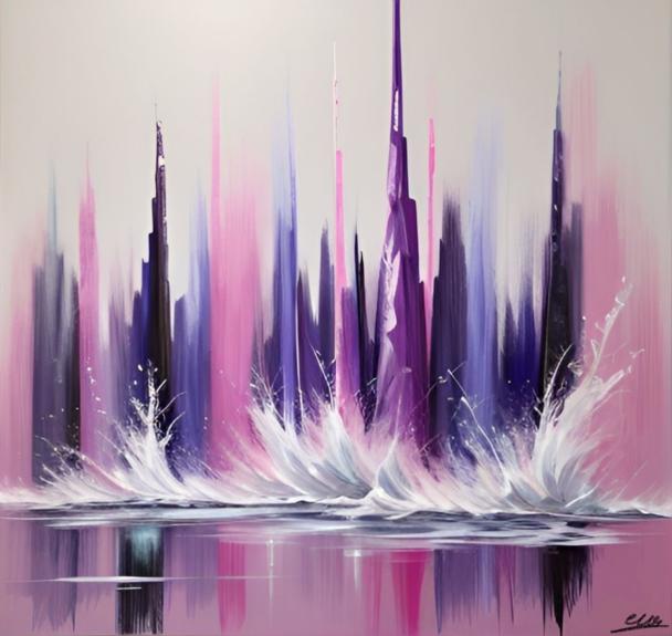 Tableau peinture marine abstraite violet fuschia nuancé  peint main 