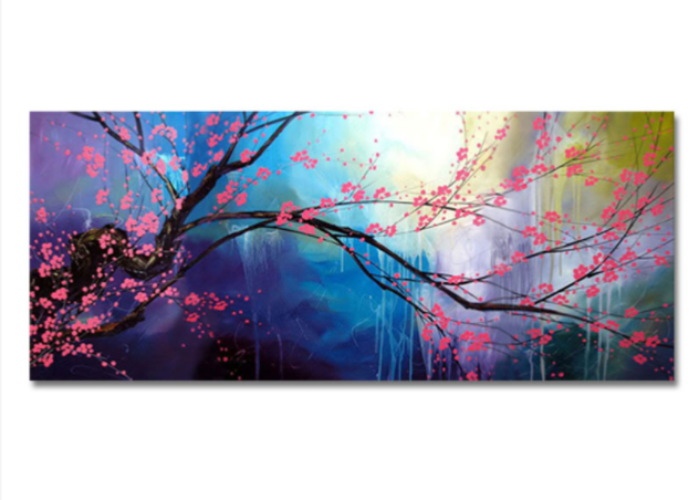 Grand tableau multicolore japonais arbre cerisier - Eva Jekins